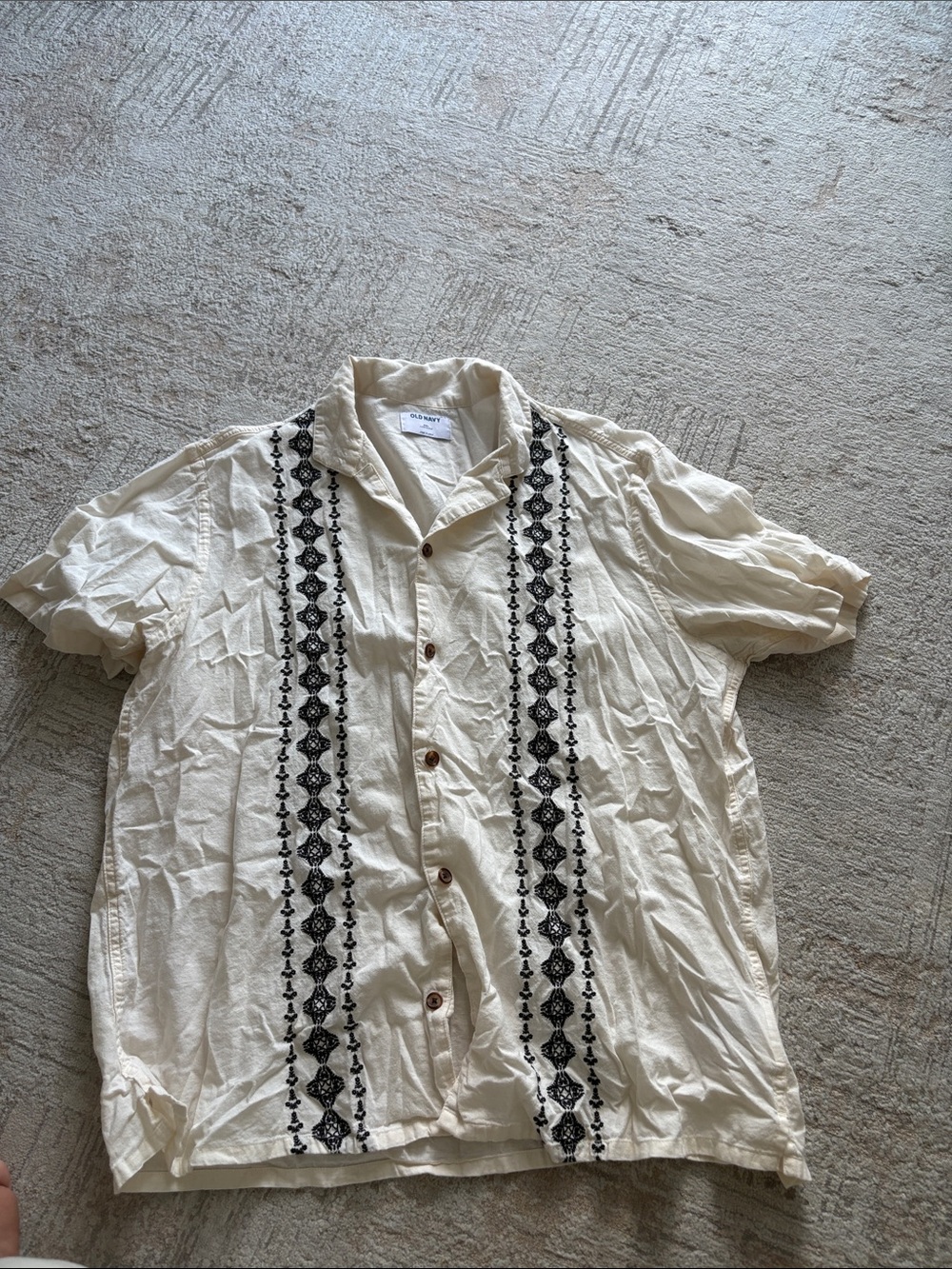 Old navy Guayabera-Style Short Sleeve Shirt - Cream with Black Embroidery